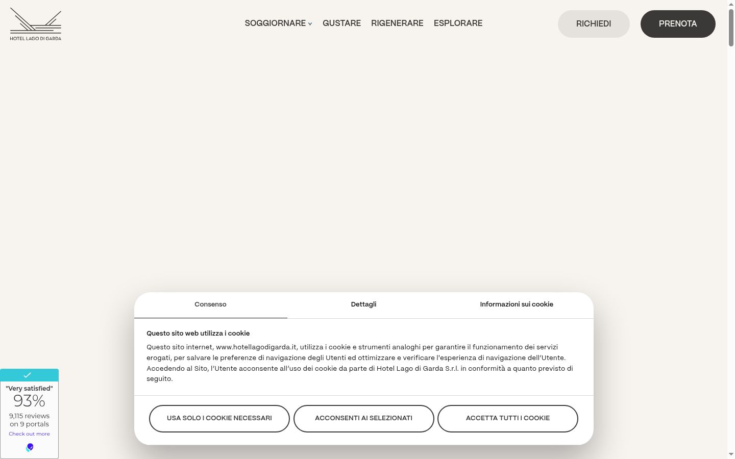 Screenshot del banner di consenso mostrato prima di qualsiasi interazione