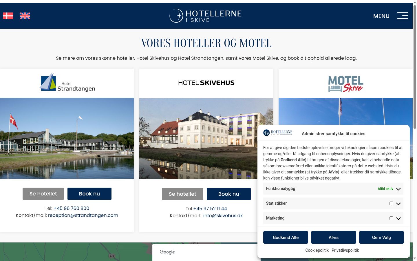 Skærmbillede af samtykkebanneret, som det blev vist før nogen interaktion