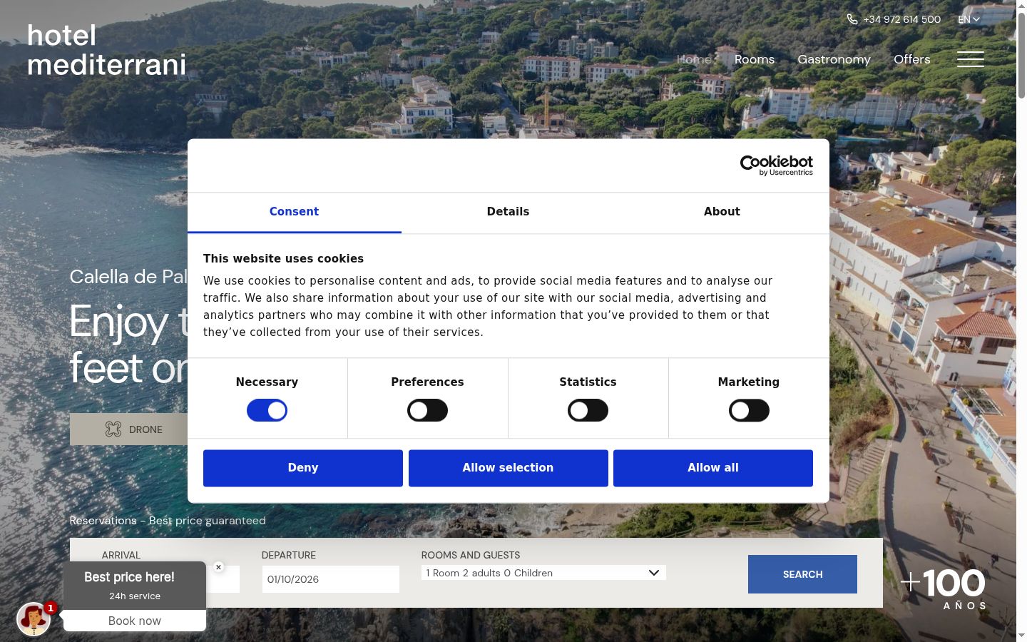 Screenshot del banner di consenso mostrato prima di qualsiasi interazione