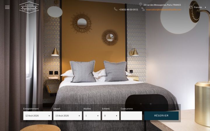 Screenshot of hotelparislafayette.com