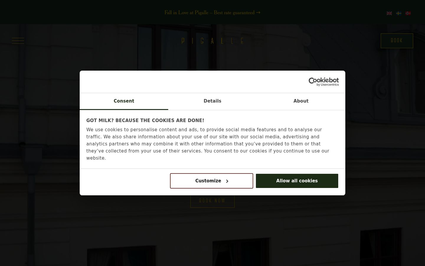 Screenshot del banner di consenso mostrato prima di qualsiasi interazione