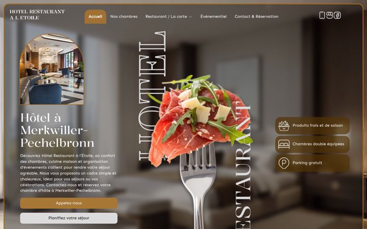 Screenshot of hotelrestaurantetoilemerkwillerpechelbronn.fr