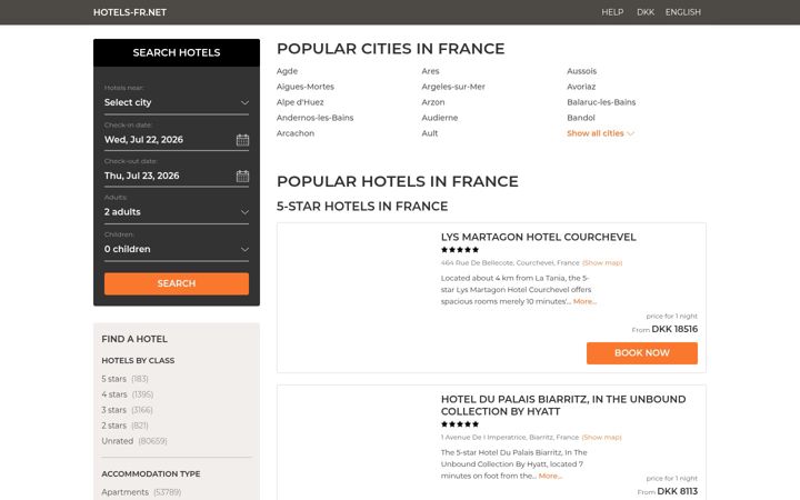 Skærmbillede af hotels-fr.net