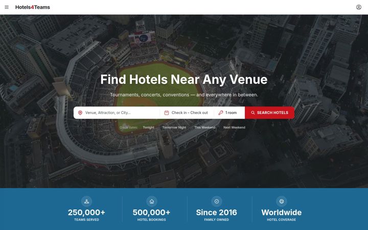 Screenshot of hotels4teams.com