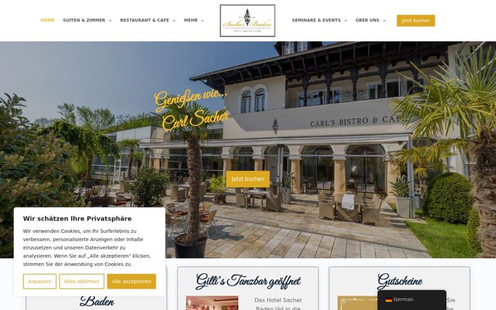 Screenshot of hotelsacherbaden.com