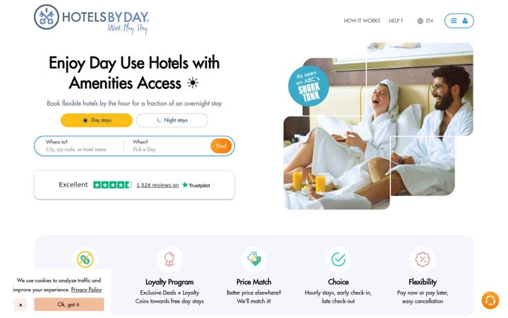Screenshot of hotelsbyday.com
