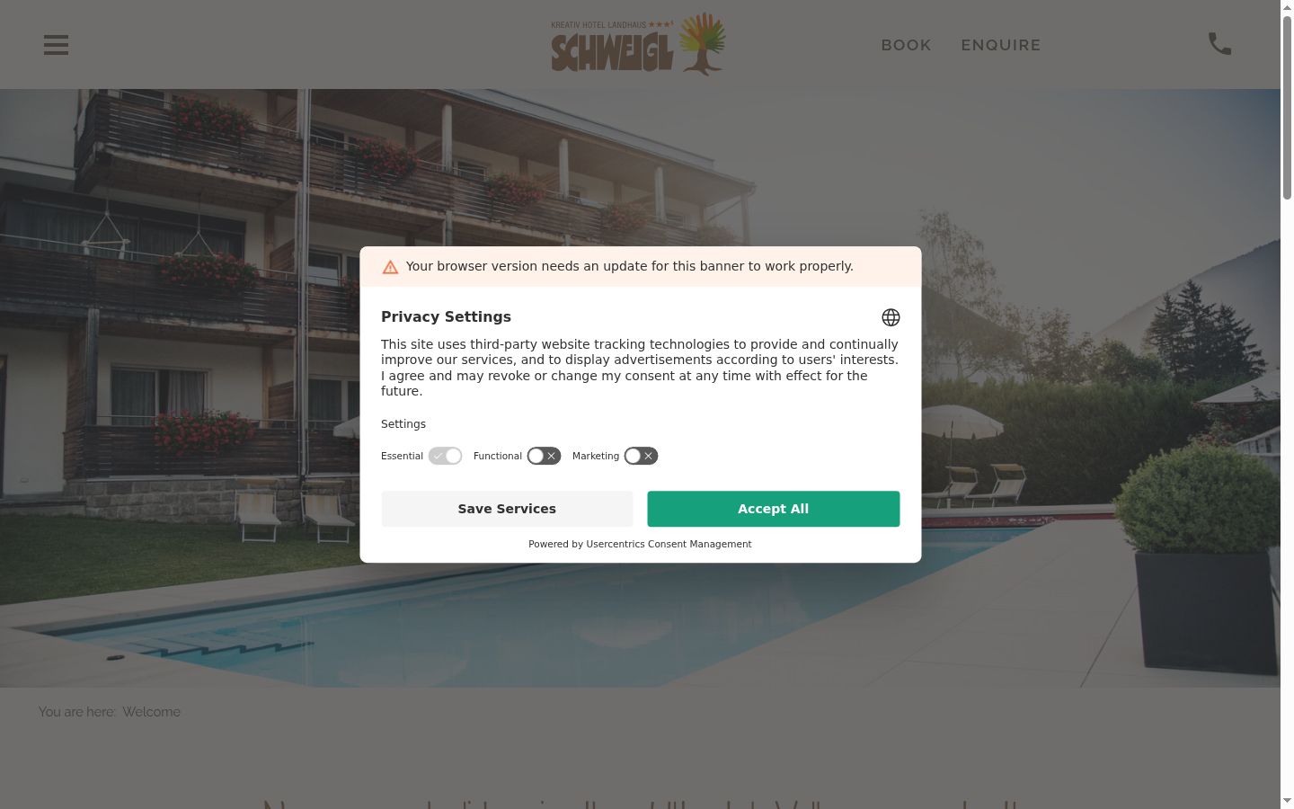 Screenshot del banner di consenso mostrato prima di qualsiasi interazione