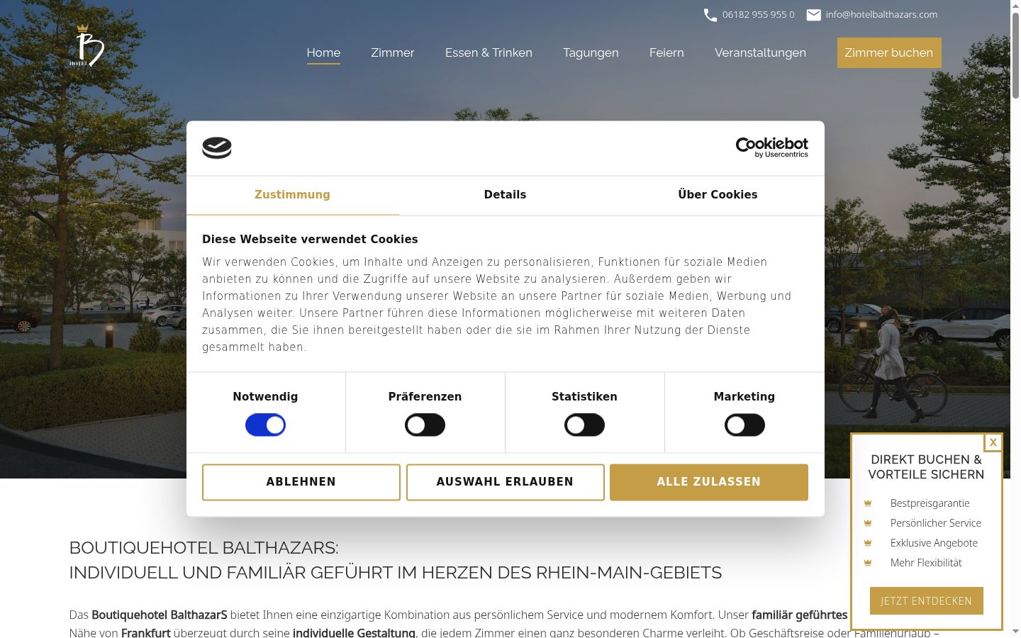 Screenshot des Einwilligungsbanners vor jeglicher Interaktion