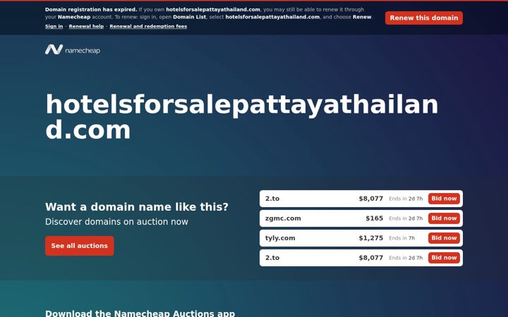 Kuvakaappaus sivustosta hotelsforsalepattayathailand.com