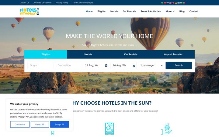 Screenshot of hotelsinthesun.com