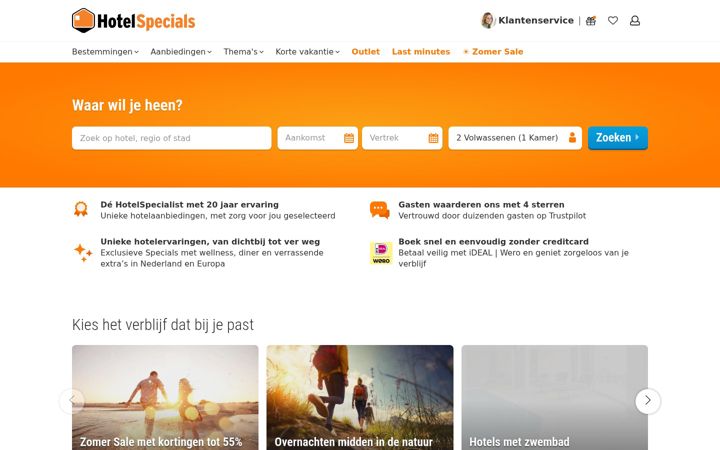 Captură de ecran a hotelspecials.nl