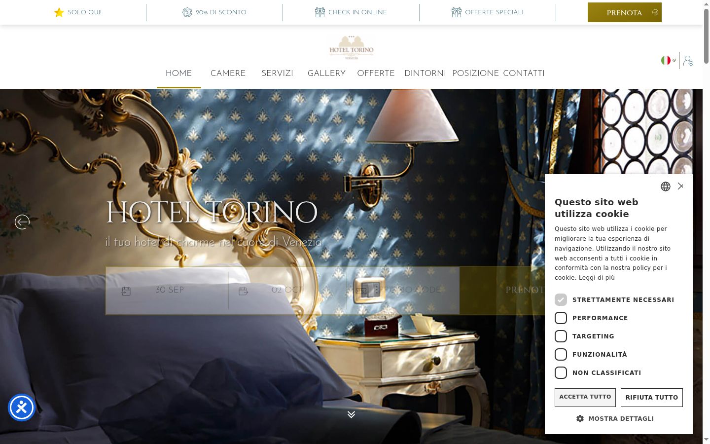 Screenshot del banner di consenso mostrato prima di qualsiasi interazione