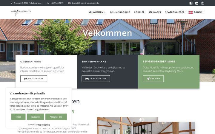 Screenshot of hoteltraneparken.dk