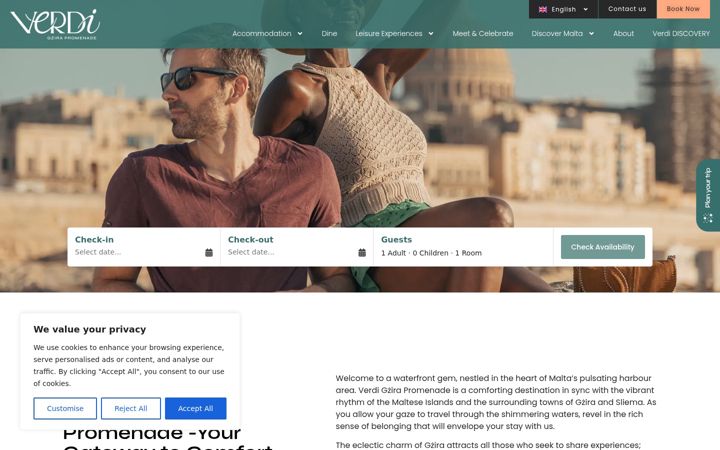 Screenshot of hotelverdimalta.com