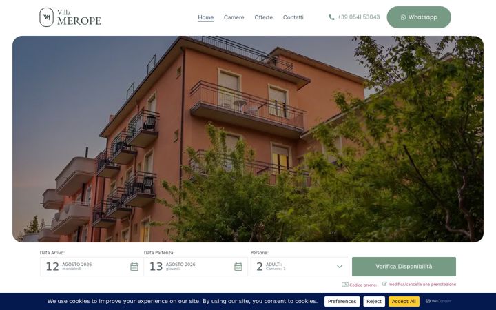 Screenshot of hotelvillamerope.com
