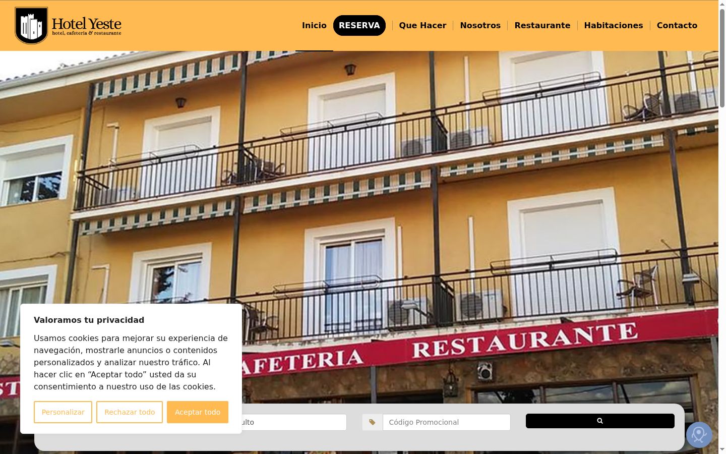 Captura de pantalla del banner de consentimiento mostrado antes de cualquier interacción