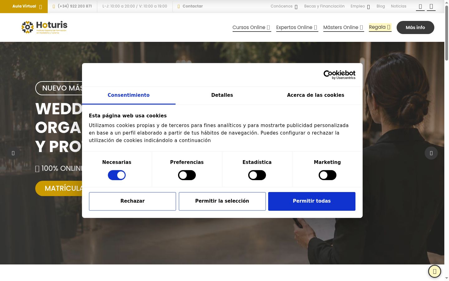 Screenshot del banner di consenso mostrato prima di qualsiasi interazione