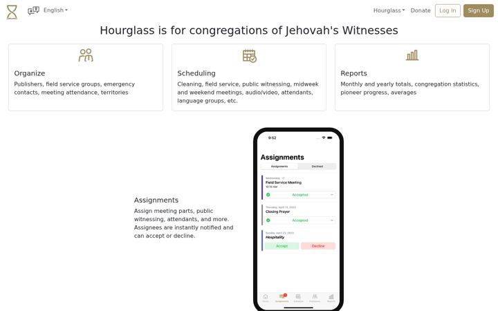 Screenshot of hourglass-app.com