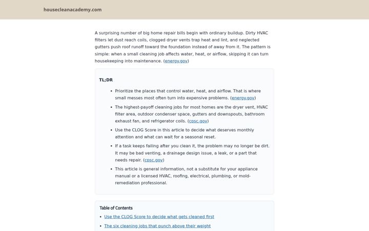 Screenshot of housecleanacademy.com