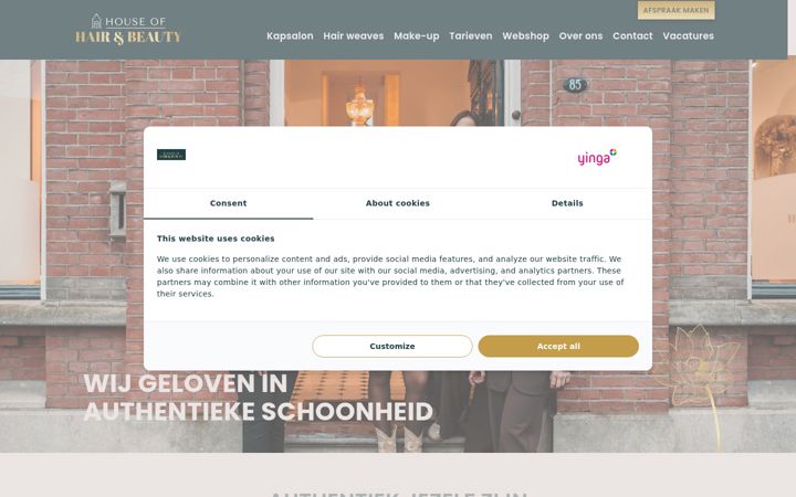 Screenshot ta' houseofhairandbeauty.nl