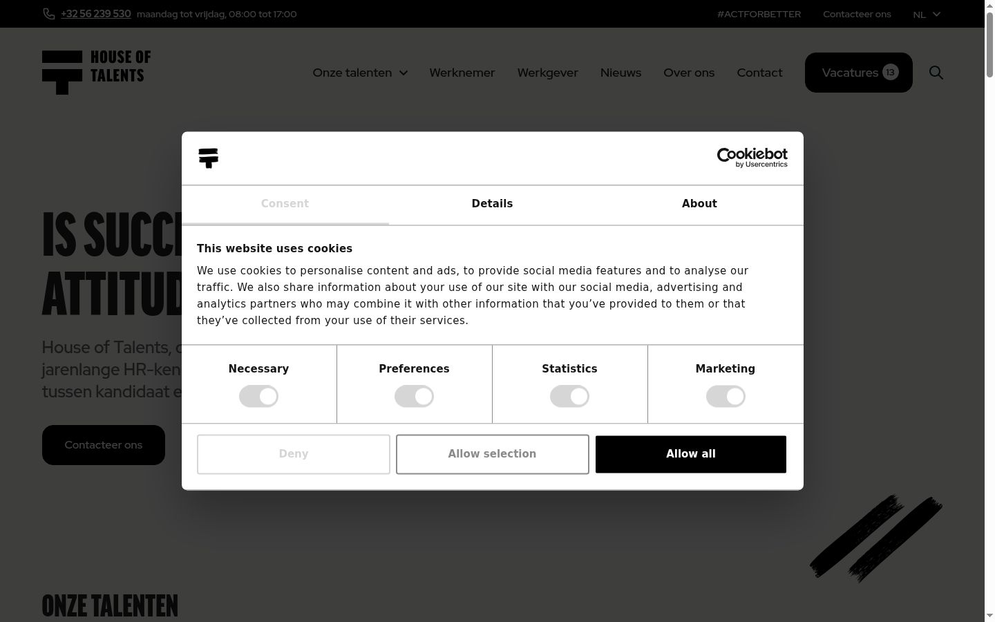 Captura de ecrã do banner de consentimento apresentado antes de qualquer interação
