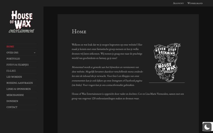 Screenshot of houseofwaxentertainment.com