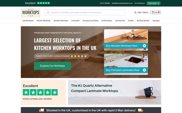 Screenshot of houseofworktops.co.uk
