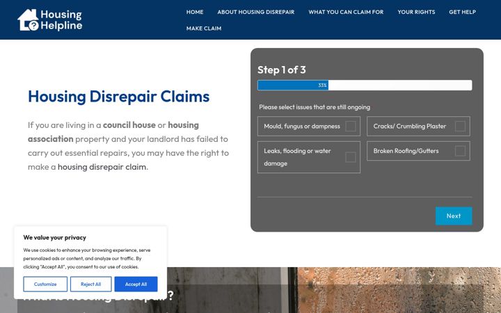 Screenshot of housinghelpline.co.uk