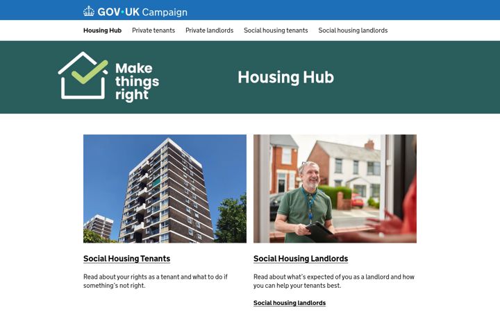 Screenshot of housinghub.campaign.gov.uk