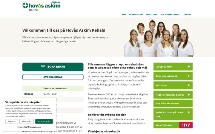 Screenshot of hovasaskimrehab.se