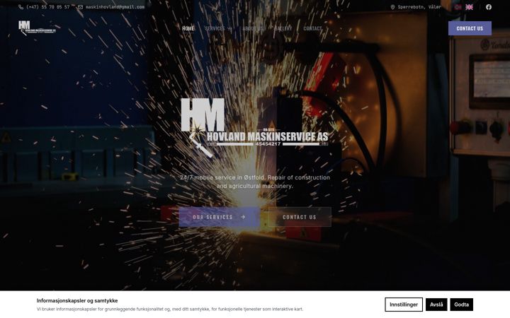Screenshot of hovlandmaskin.no