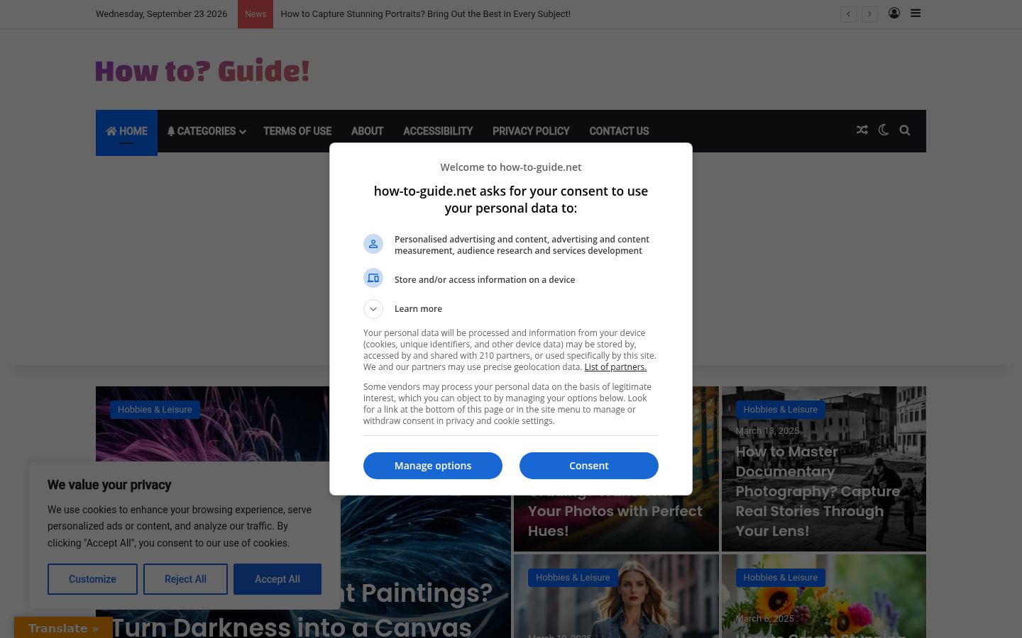 Screenshot des Einwilligungsbanners vor jeglicher Interaktion
