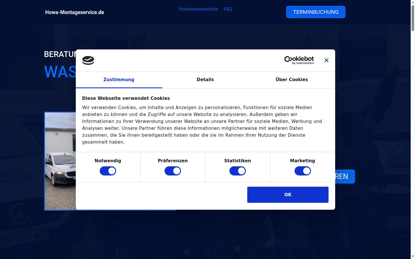 Screenshot del banner di consenso mostrato prima di qualsiasi interazione