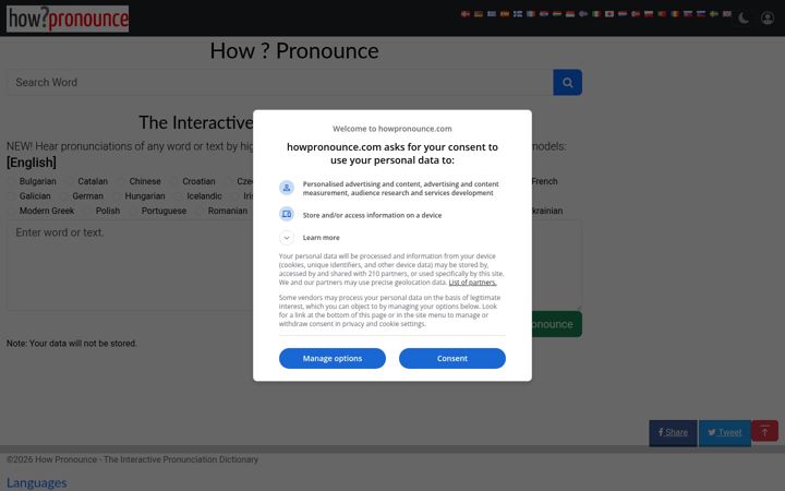 Skärmbild av howpronounce.com