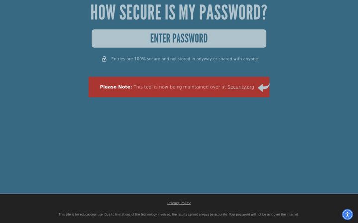 Screenshot of howsecureismypassword.net
