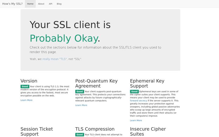 Screenshot of howsmyssl.com