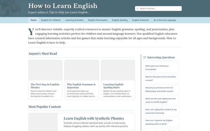 Screenshot of howtolearnenglish.co.uk