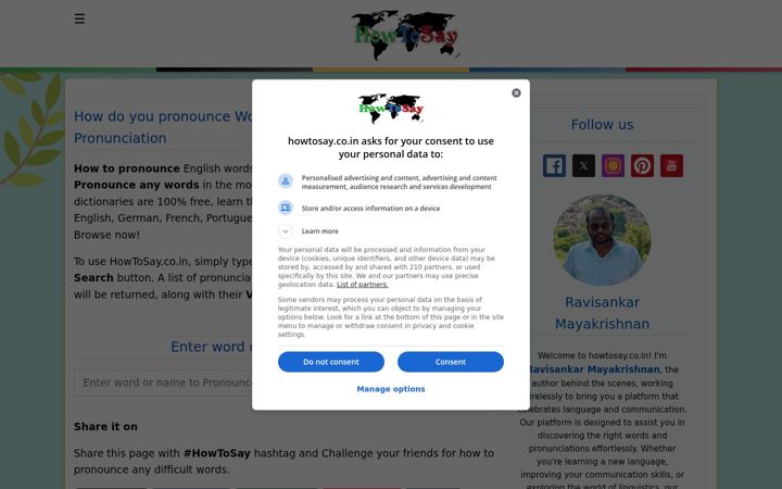Screenshot of howtosay.co.in