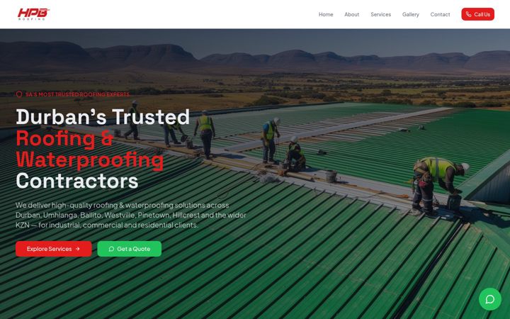 Screenshot of hpbroofing.co.za