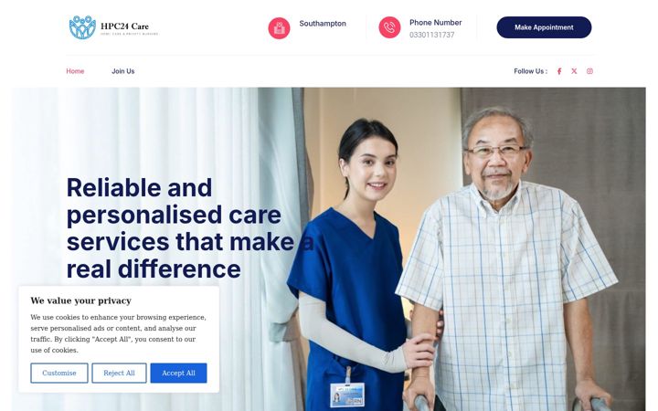 Screenshot of hpc24care.co.uk