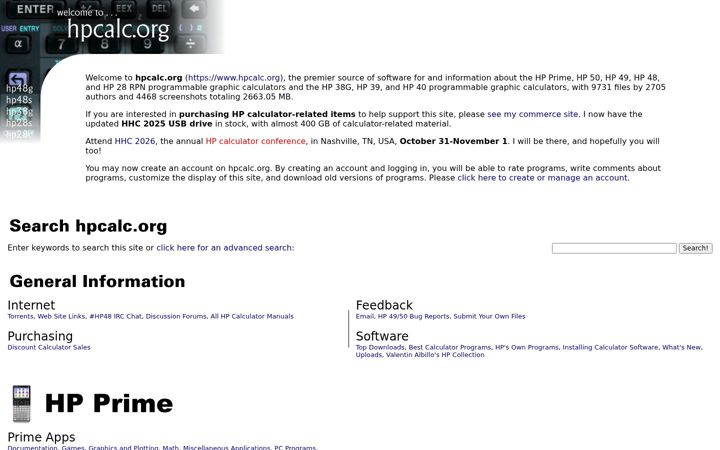 Screenshot of hpcalc.org