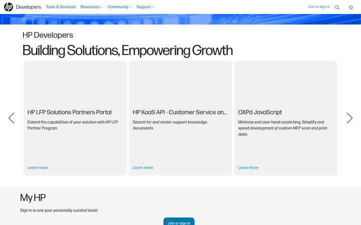 Screenshot of hpdeveloper.com