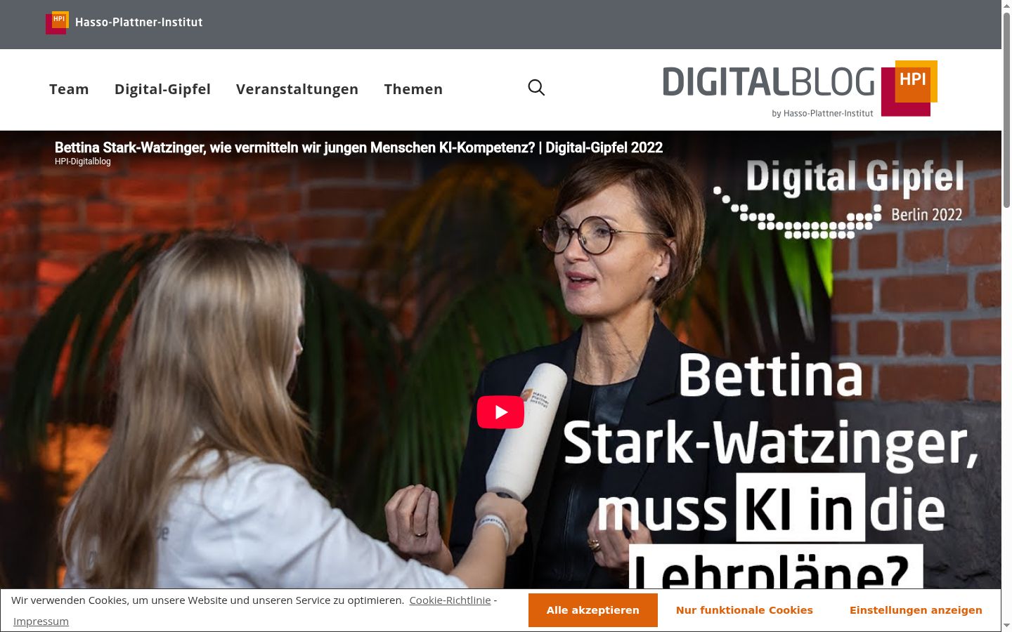 Screenshot des Einwilligungsbanners vor jeglicher Interaktion