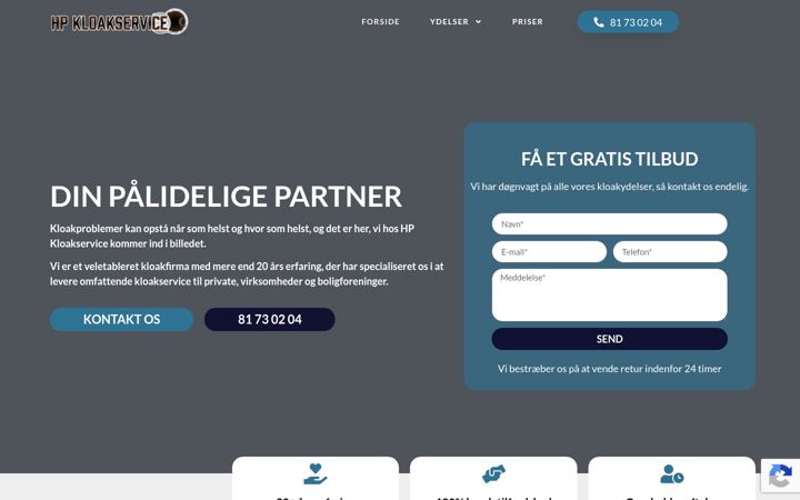 Kuvakaappaus sivustosta hpkloakservice.dk