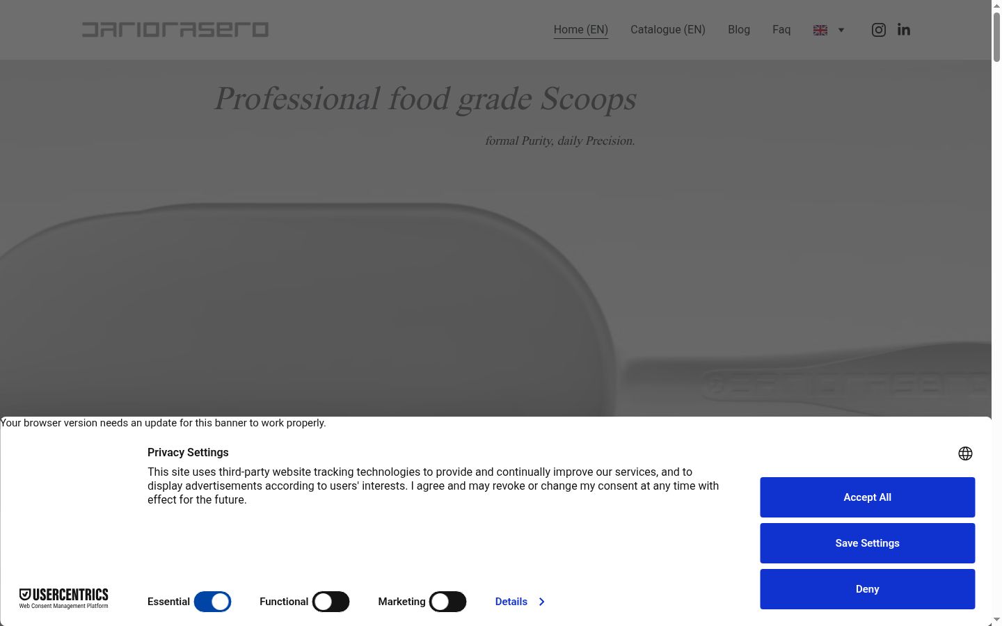 Screenshot del banner di consenso mostrato prima di qualsiasi interazione