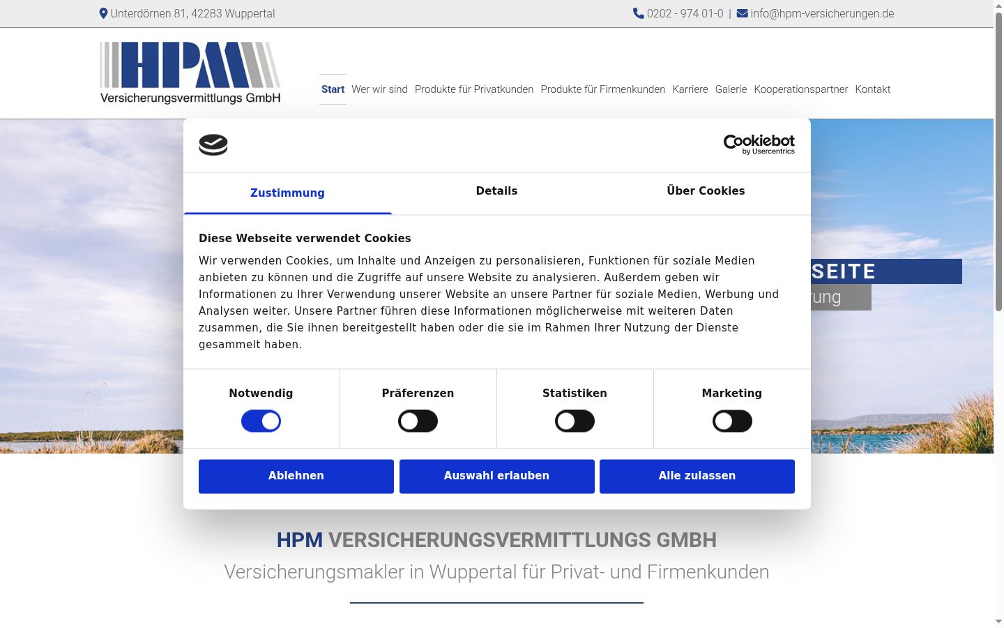 Screenshot des Einwilligungsbanners vor jeglicher Interaktion