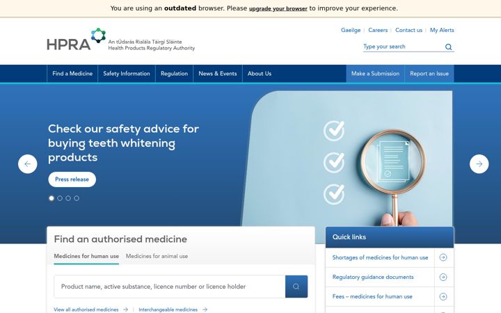 Screenshot of hpra.ie