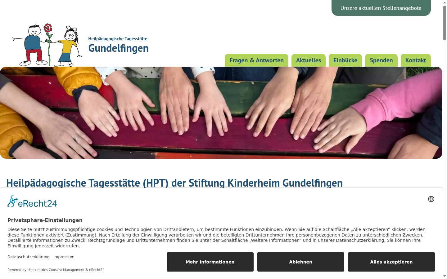 Screenshot des Einwilligungsbanners vor jeglicher Interaktion
