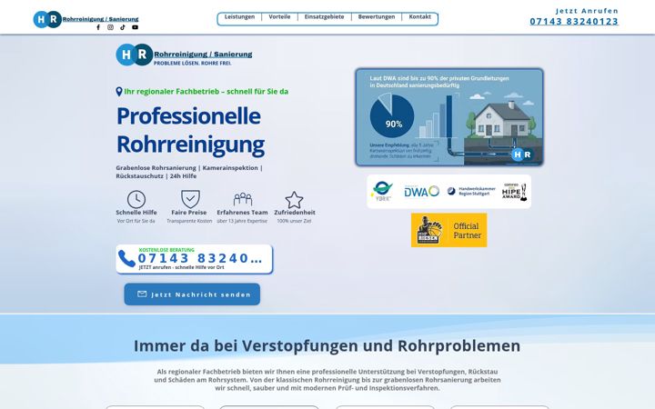 Screenshot of hr-rohrreinigung.de
