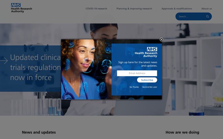 Screenshot of hra.nhs.uk